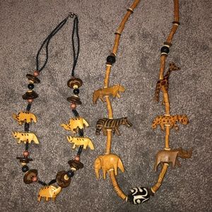 Wooden Hand Carved African Animal Necklaces